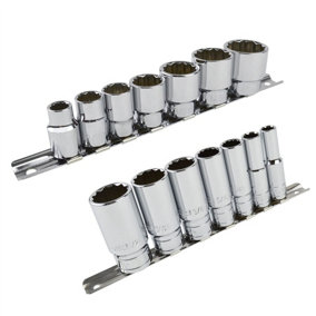 Whitworth BSF BSW 3/8in Drive Shallow And Deep Sockets 14pc 12 Sided Bi-Hex