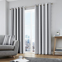 Whitworth Stripe Fully Lined 100% Cotton Eyelet Curtains