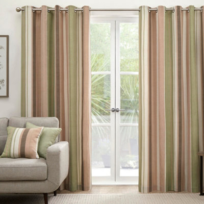 Whitworth Stripe Fully Lined 100% Cotton Eyelet Curtains