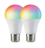 Wi-Fi E27 10 Watts LED Smart Bulb, RGB CCT 2700K-6500K, Dimmable, Pack of 2