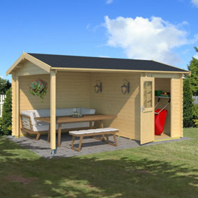 Wibo 300-Log Cabin, Wooden Garden Room, Timber Summerhouse, Home Office - L465 x W337.8 x H245.1 cm