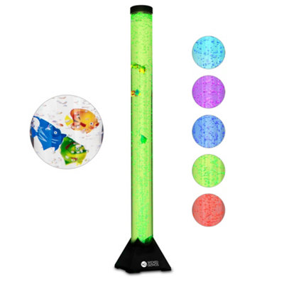 WICKED GIZMOS Colour Changing LED Bubble Lamp - Freestanding Floor Standing Light with Bubbles & Floating Fish - 120 cm
