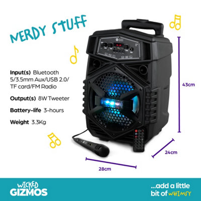 WICKED GIZMOS Portable Bluetooth Speaker - Great Party & Christmas Gift with LED Lighting, Microphone, Karaoke and AUX Inputs,