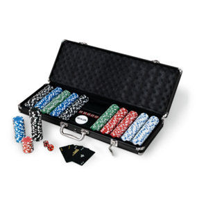 WICKED GIZMOS Professional 500 Piece Poker Set - Cushioned Aluminum, Carry Case Holder, Complete with 2 Card Decks, Dice & Chips