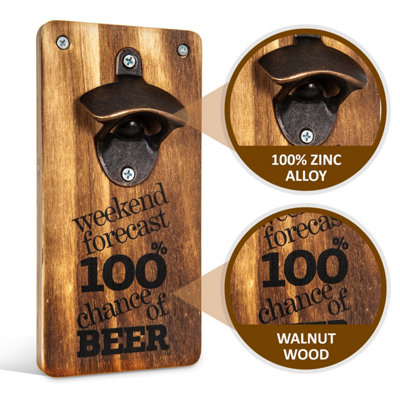 Wicked Gizmos Wall-Mounted Wooden Bottle Opener - Rust Effect 'Friends' Bar Slogan