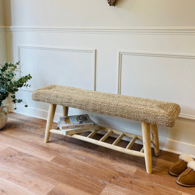 Wicker bench Hallway - Wooden End of bed bench 120cm