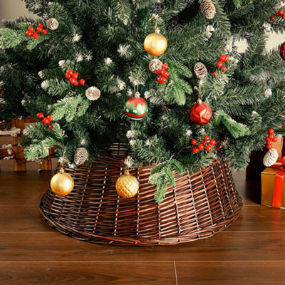 Wicker Christmas Tree Collar Skirt Rattan Xmas Tree Basket Ring Base 45cm