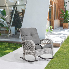 Wicker Garden Rocking Chair in Grey for Indoor and Outdoor Use Rattan Cushions Rocker