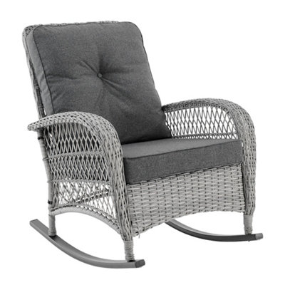 Wicker Garden Rocking Chair in Grey for Indoor and Outdoor Use Rattan Cushions Rocker