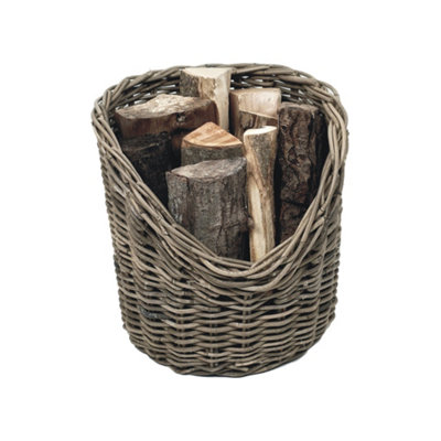 Wicker Log Basket Round H42cm D42Cm