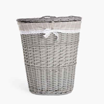 Wicker Oval Laundry Basket Bathroom Basket With Liner and Lid -Grey Finish Price Comparisons | Compare The Build