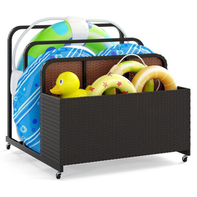 Wicker Patio Pool Float Storage Organizer Pool Caddy Basket Brown