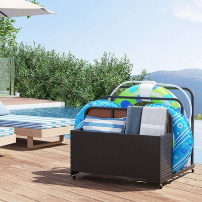 Wicker Patio Pool Float Storage Organizer Pool Caddy Basket Brown