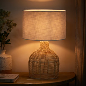 Wicker Rattan Living Bedside Table Lamp Room Décor Office Desk Lamp Night Light Table Lamp