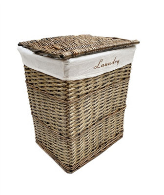 Wicker Rectangle Laundry basket With Cotton Lining + Lid Oak Brown Large 45x34x54 cm