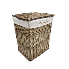 Wicker Rectangle Laundry basket With Cotton Lining + Lid Oak Brown Medium 40x29x48 cm,