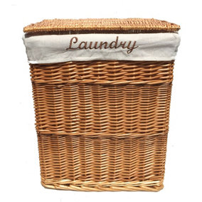 Wicker Rectangle Laundry basket With Cotton Lining + Lid Pine Medium 40x29x48 cm