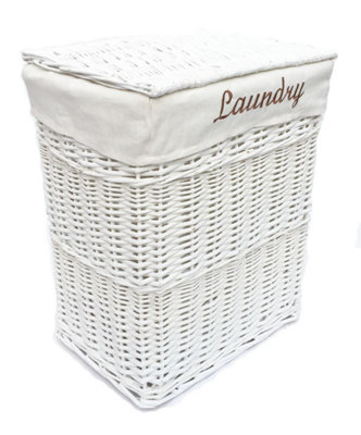 Wicker Rectangle Laundry basket With Cotton Lining + Lid White Medium 40x29x48 cm