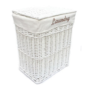 Wicker Rectangle Laundry basket With Cotton Lining + Lid White Medium 40x29x48 cm