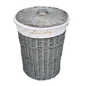 Wicker Round Laundry Basket With Lining Grey Laundry Basket Medium 50x37cm