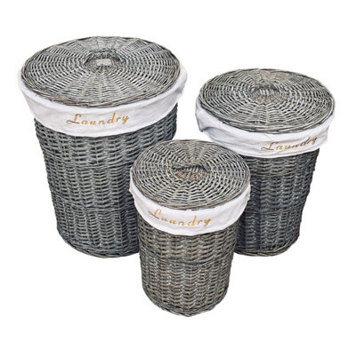 Wicker Round Laundry Basket With Lining Grey Laundry Basket Medium 50x37cm