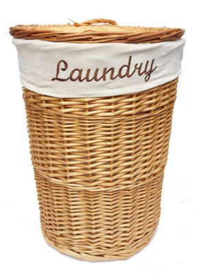 Wicker Round Laundry Basket With Lining Honey Laundry Basket Medium