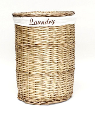 Wicker Round Laundry Basket With Lining Natural Laundry Basket Medium