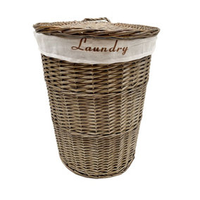 Wicker Round Laundry Basket With Lining Oak Brown Laundry Basket Large 59x44cm