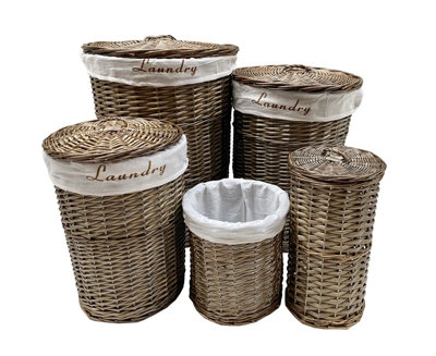 Wicker Round Laundry Basket With Lining Oak Brown Laundry Basket Medium 50x37cm
