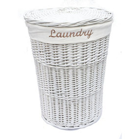Wicker Round Laundry Basket With Lining White Laundry Basket Medium 50x37cm