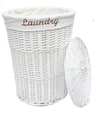 Wicker Round Laundry Basket With Lining White Laundry Basket Medium 50x37cm