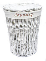 Wicker Round Laundry Basket With Lining White Laundry Basket Small 42.5x30cm