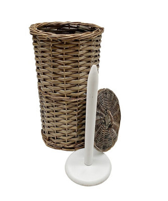 Wicker Round Toilet Roll Holder With Stick Oak Brown Toilet Roll Holder 37x21.5cm