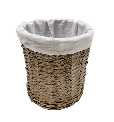 Wicker Round Waste paper Bin With Cotton Lining Brown 26 x 26.5 cm