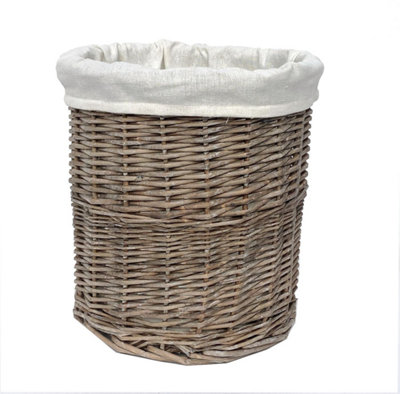 Wicker Round Waste paper Bin With Cotton Lining Grey Bin 26 x 26.5 cm