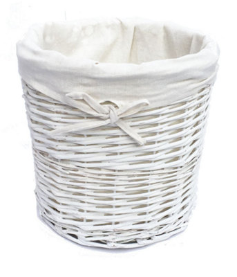 Wicker Round Waste Paper Bin With Cotton Lining White BIN 26 x 26.5 cm