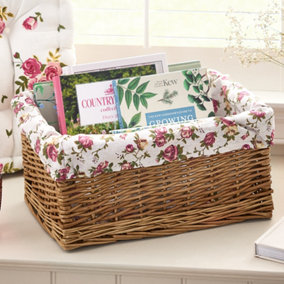 Wicker Storage Basket with Floral Print Lining Woven Willow Wicker Multi-Purpose Storage Basket