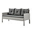 Wicker Style Garden Dining Set in Grey Footstools Sofa Chairs Table Black Glass Table Top