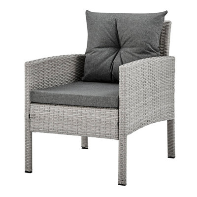 Wicker Style Garden Dining Set in Grey Footstools Sofa Chairs Table Black Glass Table Top - 4