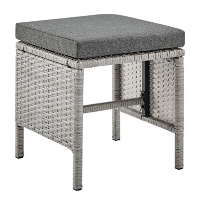 Wicker Style Garden Dining Set in Grey Footstools Sofa Chairs Table Black Glass Table Top - 5