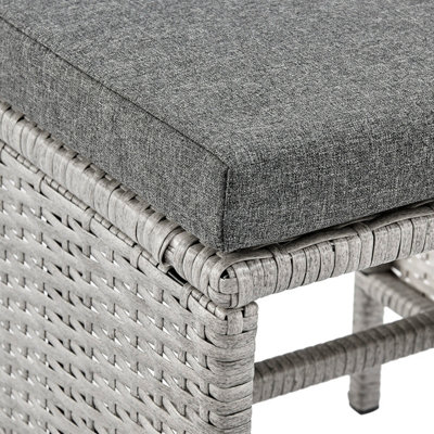 Wicker Style Garden Dining Set in Grey Footstools Sofa Chairs Table Black Glass Table Top - 8