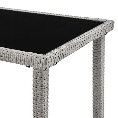 Wicker Style Garden Dining Set in Grey Footstools Sofa Chairs Table Black Glass Table Top - 9