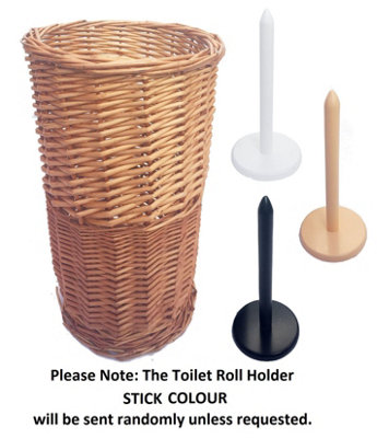 Wicker Willow Round Toilet Roll Holder With Lid And Stick Honey 37 x 21.5 cm