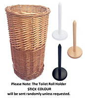 Wicker Willow Round Toilet Roll Holder With Lid And Stick Honey 37 x 21.5 cm