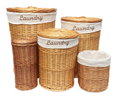 Wicker Willow Round Toilet Roll Holder With Lid And Stick Honey 37 x 21.5 cm