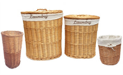 Wicker Willow Round Toilet Roll Holder With Lid And Stick Honey 37 x 21.5 cm - 3
