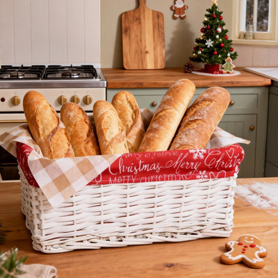 Wickerfield White Wicker Christmas Hamper Baskets Red Liner Set of 3