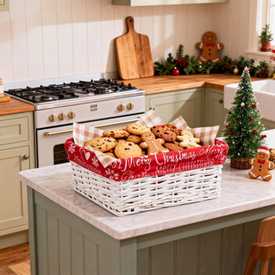 Wickerfield White Wicker Christmas Hamper Baskets Red Liner Set of 3