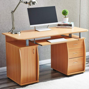 Wicklow Computer Desk With Cabinet and 3 Drawers - Beech