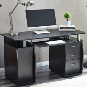 Wicklow Computer Desk With Cabinet and 3 Drawers - Black